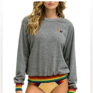 Aviator Nation Rib Crew Sweatshirt - Heather Grey